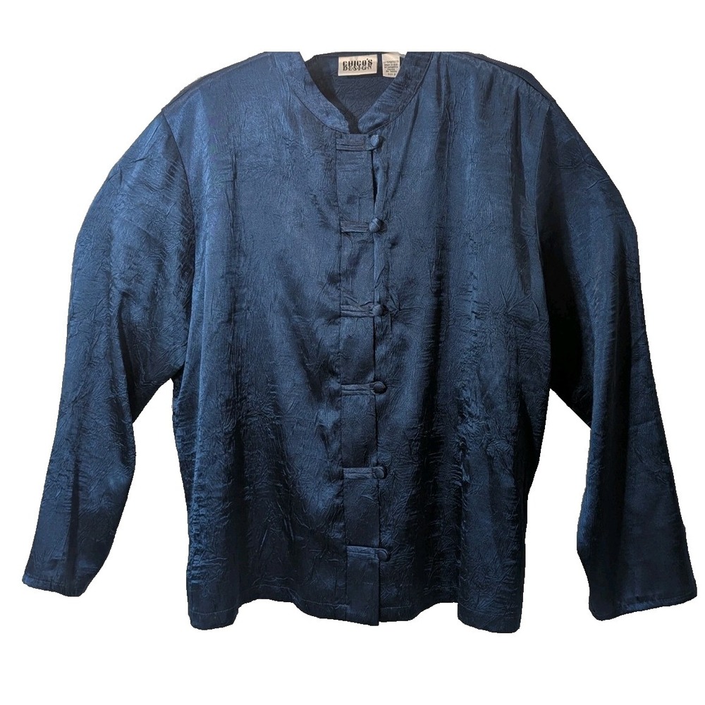Chico's Design Silk Mandarin Asian‎ Jacket Size 3 L Dark Midnight  Blue
